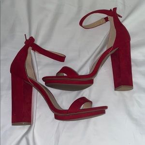 Red Suede Ankle Strap Heels